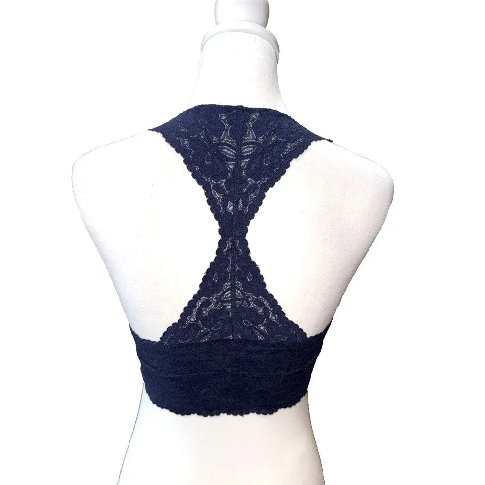 Free People Intimately Floral Lace Racerback Bralette Navy Stretch Bralette S
